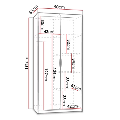 Keskeny gardrób 90 cm ARCATA - fehér