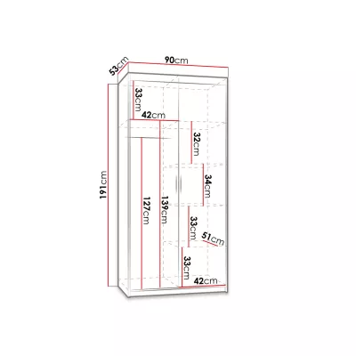 Keskeny gardrób 90 cm ARCATA - fehér
