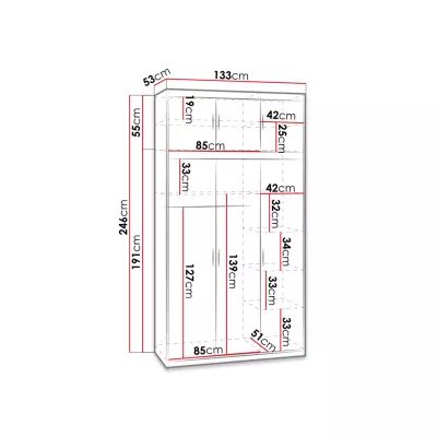 Tükrös gardróbszekrény 133 cm bővíthető ARCATA - lefkas tölgyfa