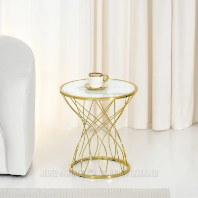 ELIMAR designer dohányzóasztal - fehér márvány / arany