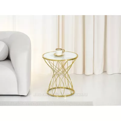 ELIMAR designer dohányzóasztal - fehér márvány / arany