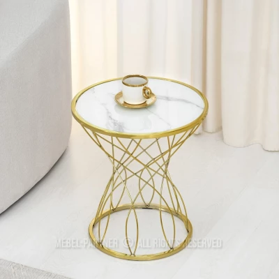 ELIMAR designer dohányzóasztal - fehér márvány / arany