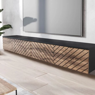 TV állvány LED világítással 180 cm WILLA D - wotan tölgy / fekete grafit