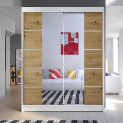 Tükrös gardróbszekrény 150 cm tolóajtókkal PIRITU 5 - artisan tölgy / fehér