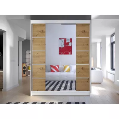Tükrös gardróbszekrény 150 cm tolóajtókkal PIRITU 5 - artisan tölgy / fehér