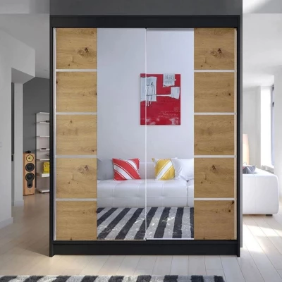 Tükrös gardróbszekrény 150 cm tolóajtókkal PIRITU 5 - artisan tölgy / fekete