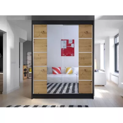 Tükrös gardróbszekrény 150 cm tolóajtókkal PIRITU 5 - artisan tölgy / fekete