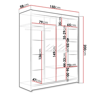 Tükrös gardróbszekrény 150 cm tolóajtókkal PIRITU 5 - artisan tölgy / fekete