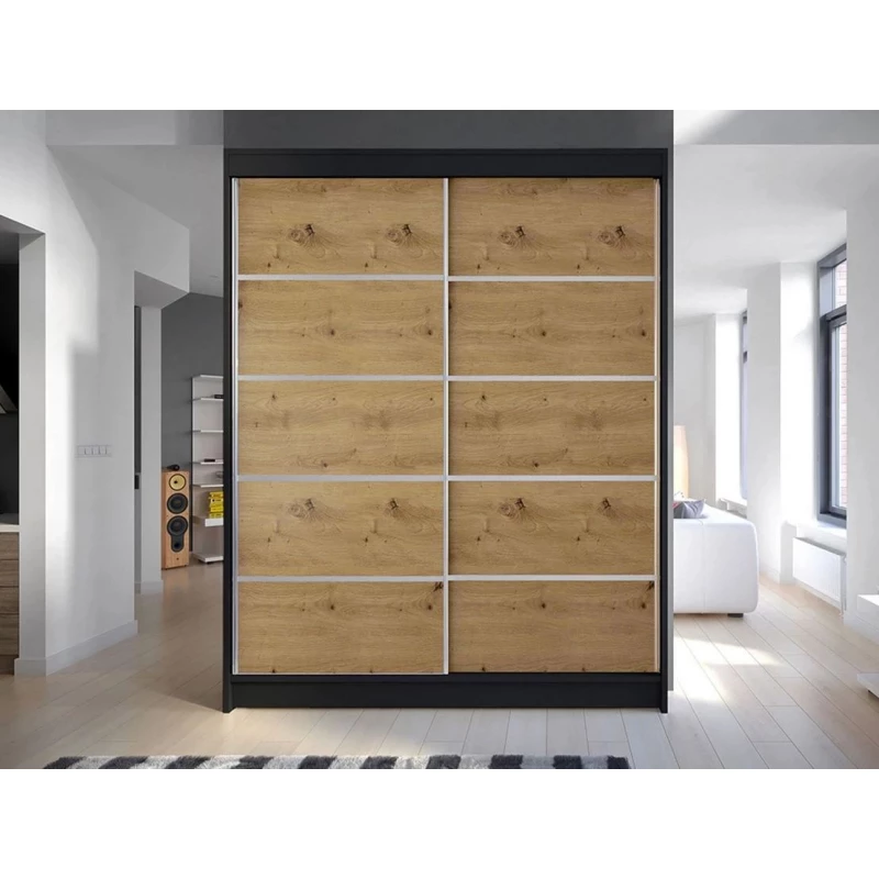Tolóajtós gardróbszekrény 150 cm PIRITU 4 - artisan tölgy / fekete