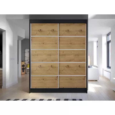 Tolóajtós gardróbszekrény 150 cm PIRITU 4 - artisan tölgy / fekete