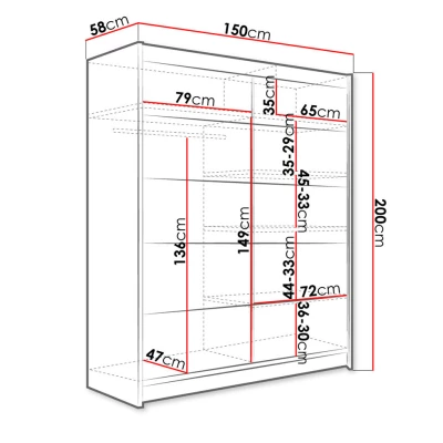 Tolóajtós gardróbszekrény 150 cm PIRITU 4 - artisan tölgy / fehér