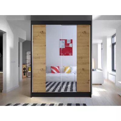 Szekrény tükörrel 150 cm PIRITU 2 - artisan tölgy / fekete