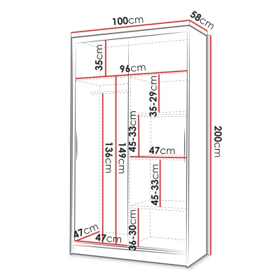 Keskeny tükrös gardrób 100 cm ARAPO 3 - kasmír