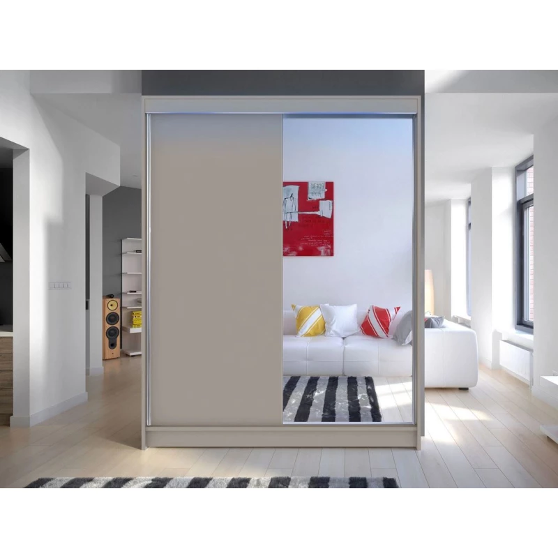 150 cm-es gardróbszekrény tükörrel és LED világítással PIRITU 1 - kasmír