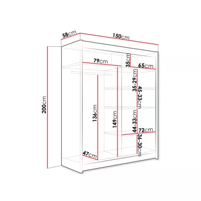 Tolóajtós gardróbszekrény 150 cm PIRITU 4 - kasmír