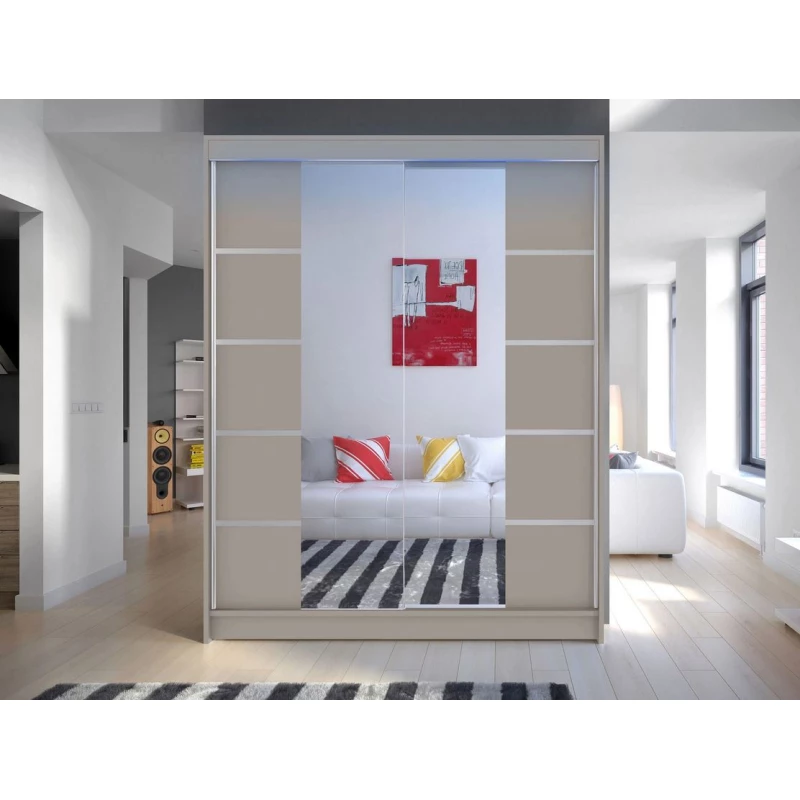 Tükrös gardrób 150 cm LED világítással PIRITU 5 - kasmír