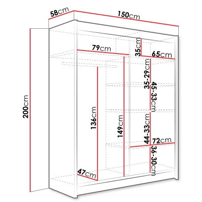 Tükrös gardróbszekrény 150 cm tolóajtókkal PIRITU 5 - kasmír