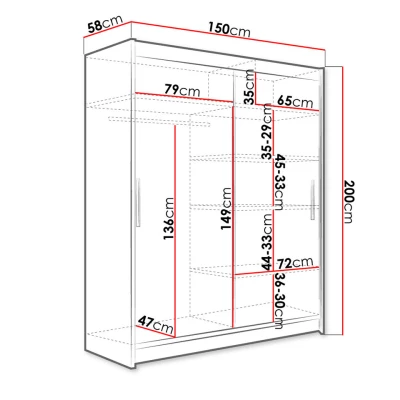 Gardróbszekrény 150 cm tolóajtóval ELADIO 1 - szarvasgomba tölgy
