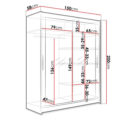 Magas gardróbszekrény 150 cm tükörrel ELADIO 11 - sonoma tölgyfa