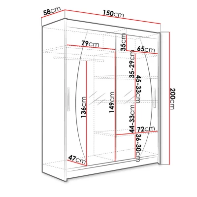 Magas gardróbszekrény 150 cm tükörrel ELADIO 8 - szarvasgomba tölgy