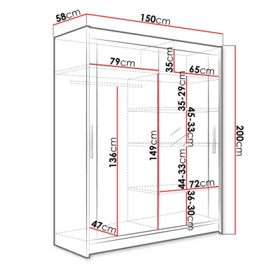Magas gardróbszekrény 150 cm tükörrel ELADIO 6 - sonoma tölgyfa