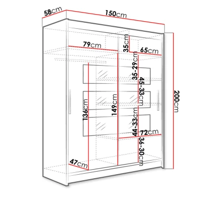 Magas gardróbszekrény 150 cm tükörrel ELADIO 7 - sonoma tölgyfa