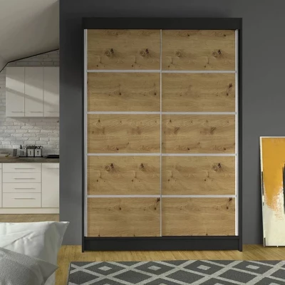 Tolószekrény 120 cm SAMANRE 4 - artisan tölgy / fekete