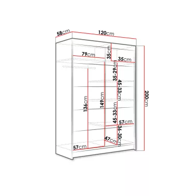 Tolószekrény 120 cm SAMANRE 4 - fehér / fekete
