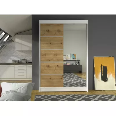 Magas ruhásszekrény 120 cm tükörrel SAMANRE 3 - artisan tölgy / fehér
