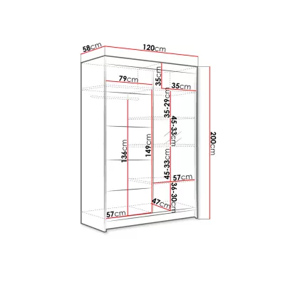 Magas szekrény 120 cm tükörrel SAMANRE 3 - artisan tölgy / fekete