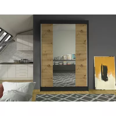 Keskeny gardróbszekrény 120 cm tükörrel SAMANRE 2 - artisan tölgy / fekete