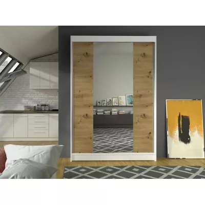 Keskeny gardróbszekrény 120 cm tükörrel SAMANRE 2 - artisan tölgy / fehér