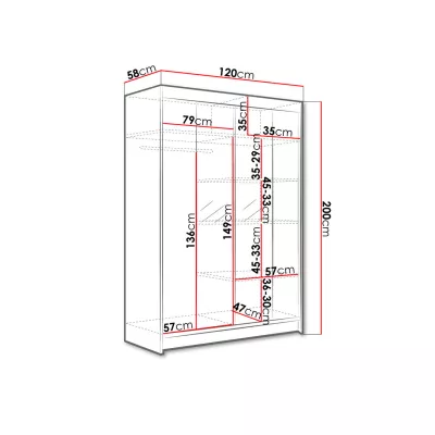 Keskeny gardrób 120 cm tükörrel SAMANRE 2 - fekete