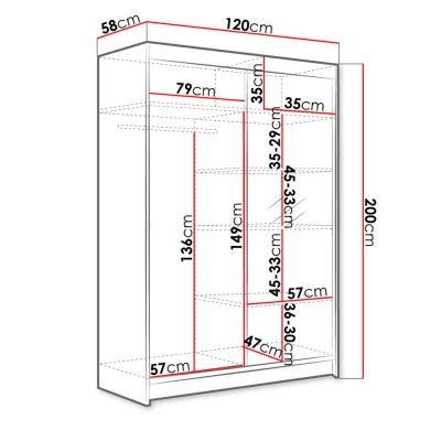 Szekrény tükrös 120 cm SAMANRE 1 - fekete