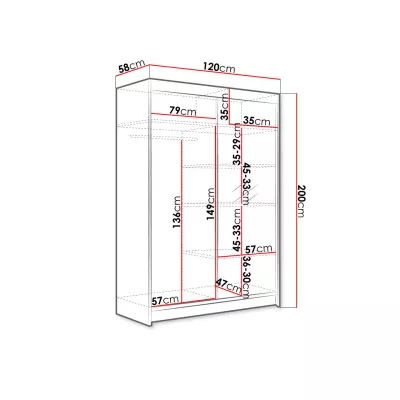 Szekrény tükrös 120 cm SAMANRE 1 - fekete