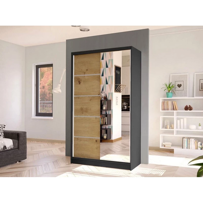 Keskeny tükrös gardrób 100 cm VILMEA 1 - artisan tölgy / fekete