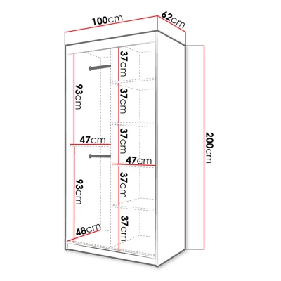 Tükrös szekrény 100 cm LUNIVE 2 - fekete