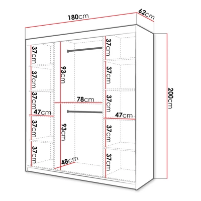 Tükrös gardrób 180 cm LUNIVE 2 - fekete