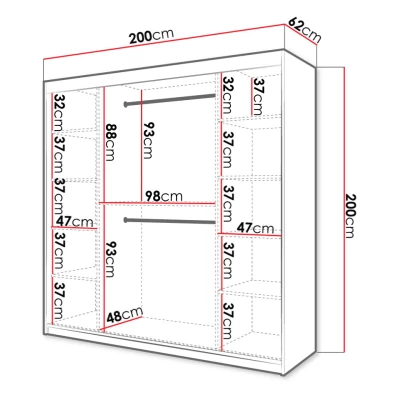 200 cm-es LONZO 1 ruhásszekrény - fekete