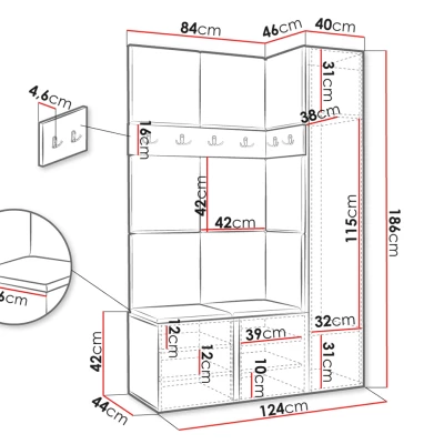 Kárpitozott előszobafal 42x42 SELAND 9 - fehér / szürke