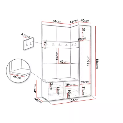 Kárpitozott előszobafal 42x42 SELAND 9 - fehér / szürke