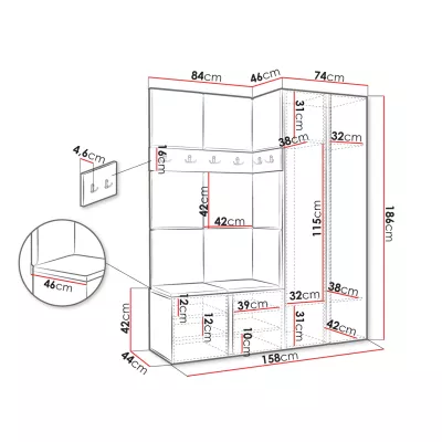 Kárpitozott előszobafal 42x42 SELAND 10 - fehér / szürke