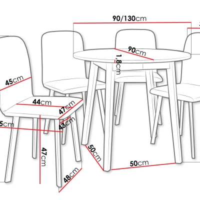 Kerek, kihúzható asztal 4 székkel SALPA 2 - kraft tölgy / fekete