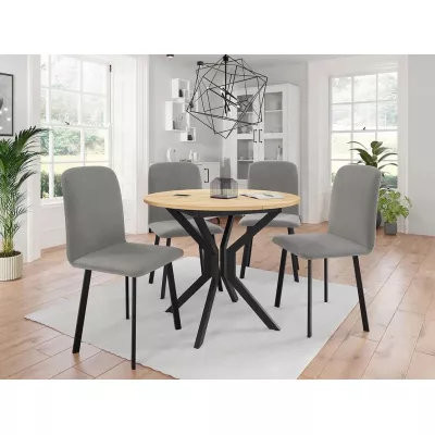 Kihúzható asztal 4 székkel SALPA 1 - kraft tölgy / fekete / ezüst