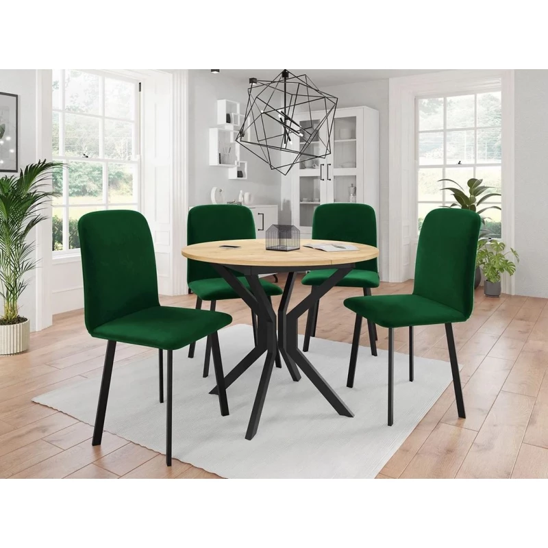 Kihúzható asztal 4 székkel SALPA 1 - kraft tölgy / fekete / zöld