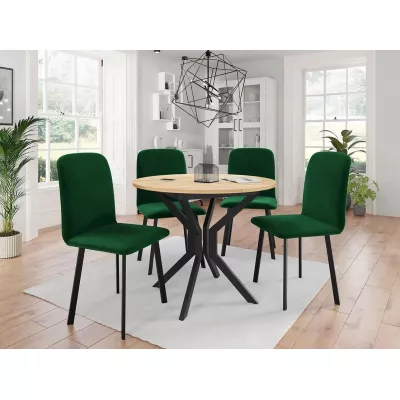 Kihúzható asztal 4 székkel SALPA 1 - kraft tölgy / fekete / zöld