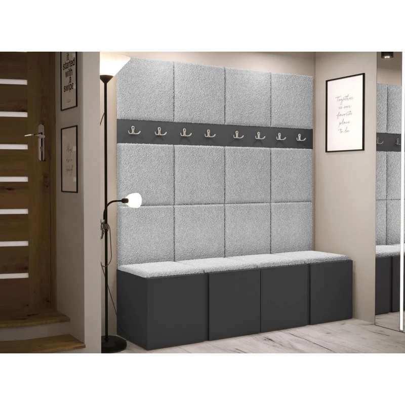 Cipőtartóval és panelekkel ellátott előszobafal 42x42 SELAND 6 - grafit / szürke