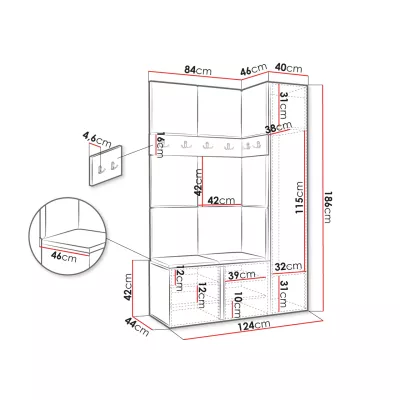 Cipőtartóval és panelekkel ellátott előszobafal 42x42 SELAND 5 - grafit / szürke
