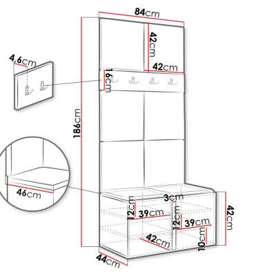 Kárpitozott előszobafal 42x42 SELAND 4 - grafit / szürke