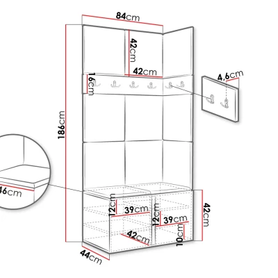 Kárpitozott előszobafal 42x42 SELAND 1 - fehér / szürke